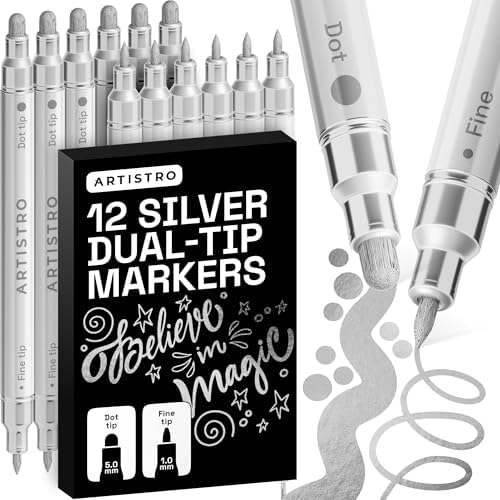 ARTISTRO Silver Dual-Tip Acrylic Paint Marker Pens - Set of 12 by ARTISTRO