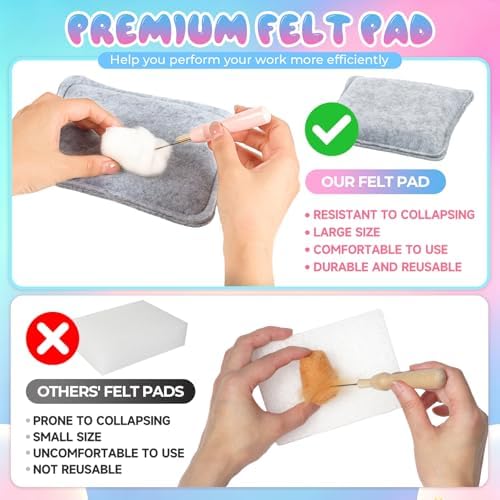 LUDOTEK Needle Felting Kit, 6 PCS Animal Needle Felting Beginner Kits, Wool Felt Needle Felting Tools Foam Pad, Craft Party Supplies for Beginners Adult(6pack Unicorn) - Image 5