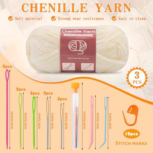 LUNARM Chenille Yarn 3 Pack 3.5oz Chunky Blanket Velvet Yarn 263 Yard - Image 2