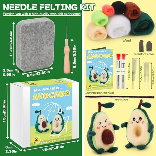 OEHPICC 2 Pcs Avocado Needle Felting Kit, Needle Felting Kits for Adults - Image 2