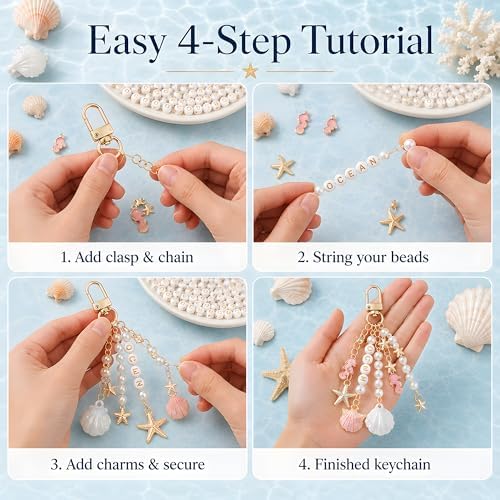 LanQmore DIY Keychain Making Kit for Girls & Adults, Beach Seashell Bag Charm Kit with Beads, Letters, Complete Keychain Maker Supplies Set for Gifts & Crafts - Image 3