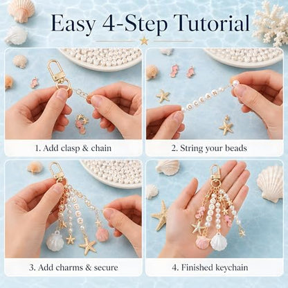 LanQmore DIY Keychain Making Kit for Girls & Adults, Beach Seashell Bag Charm Kit with Beads, Letters, Complete Keychain Maker Supplies Set for Gifts & Crafts - Image 3