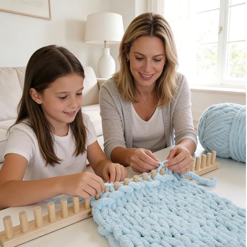 TISOFU 62" Chunky Blanket Loom, Large Wooden Loom Frame, Hand Knitting Kit for Adults Beginners, Adjustable Chunky Blanket Making Kit - Image 3