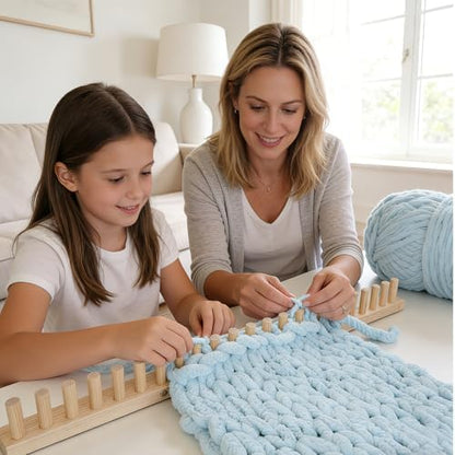 TISOFU 46" Chunky Blanket Loom, Large Wooden Loom Frame, Hand Knitting Kit for Adults Beginners, Adjustable Chunky Blanket Making Kit - Image 3