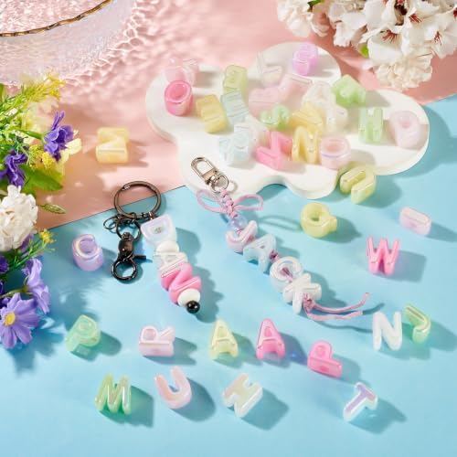 FASHEWELRY 52Pcs Iridescent Clear Large Letter Alphabet Beads for Keychains - Image 4