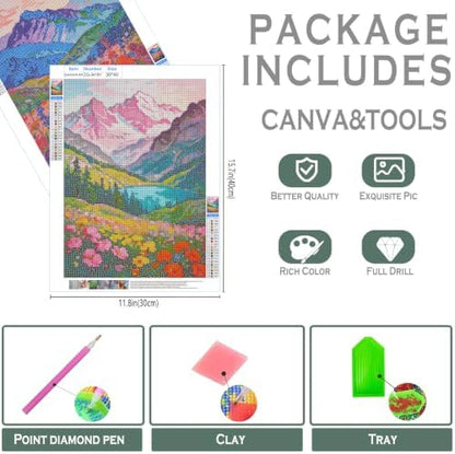 sdfkmlcdl Colorful Wildflower Mountain Diamond Art Kits for Adults, Maximalist Nature Floral Landscape Full Drill Diamond Painting Kits for Adults Beginners 2 Pack, 12x16 Inch - Image 3