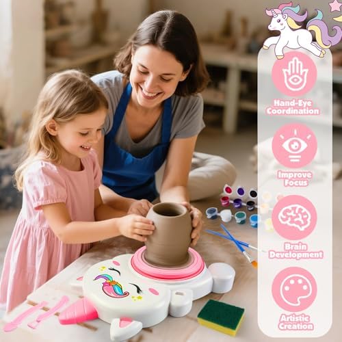 Pottery Wheel Kit for Kids with Glow Paints, Complete Pottery Arts Crafts Toys for Girls 8-12, Art Supplies for Kids 6 7 8 9 10 11 12 Toys Girls Birthday with Drawing Molds Tablecloth Air Dry Clay - Image 3