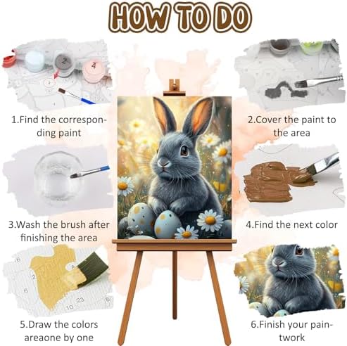 RICUVED Easter Paint by Numbers for Adults, Rabbit Paint by Numbers Kit for Adults Beginners, Eggs DIY Acrylic Oil Painting on Canvas Easy for Gift Home Wall Decor 16x20 Inch - Image 6