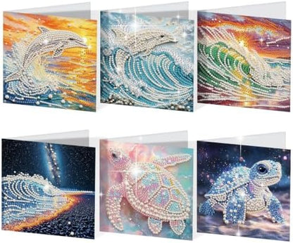 Artiphile DIY Pearl Art Painting Greeting Card Set Crafts Decor 6-Piece Foldable Cards Kit with Envelopes and Tools for Holiday Wishes Adult Crafting Project-Dolphin by Artiphile