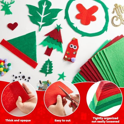 gisgfim 42Pcs Red and Green Gradient Felt Fabric Sheets 8 x 12 Inch Soft Thick Christmas Xmas Felt Pack with Wiggle Google Eye Pom Pom Glitter Patchwork Craft for DIY Sewing Creative Art Project Decor - Image 3