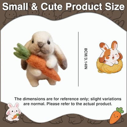 DIY Needle Felting Kit Cute Brown Lop-Eared Bunny Holding Carrot – Needle Felting Starter Kit with Fiber Roving, Needles, Felting Pad & Instructions | Felted Rabbit Kit for Beginners Adults - Image 2