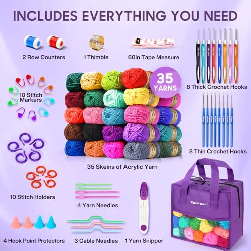 89 PCS Crochet Kit, 35 Colors Acrylic Yarn Skeins and Crochet Accessories - Image 2