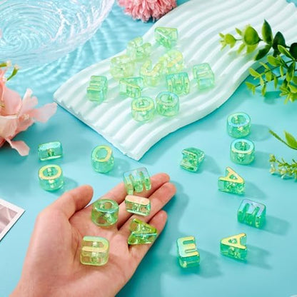 FASHEWELRY 50Pcs Big Crystal Vowel Letter Beads 20mm Colorful Acrylic Vowel Beads 3D Transparent AEIOU Alphabet Bead for DIY Keychains Bracelet Paracord Jewelry Making (Light Green) - Image 2