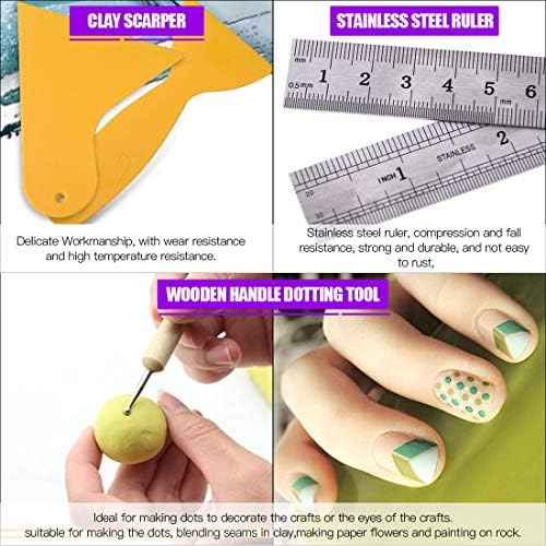 Swpeet 26Pcs Modeling Clay Sculpting Tools Kits, Handle Double-Sided Set, Watercolor Pens, Wooden Dotting Tools, Plastic Ball Rod Stylus Modeling Tools, Clay Roller, Clay Scarper for Clay Sculpture - Image 6