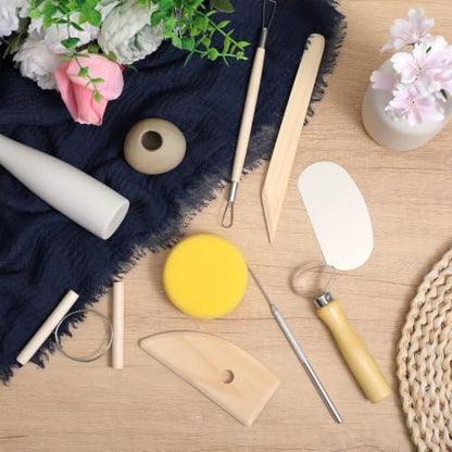 64 Pcs Pottery Clay Tools Set, Sculpting Clay Tool Kit with Beech Wood Handles and Stainless Steel Tips for Carving Shaping Modeling Trimming for Beginners and Professionals - Image 6