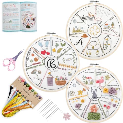 SevFan Beginners Embroidery kit,3 Sets Embroidery Starter Kits for Adults Beginners, Practice 36 Different Stitches, DIY Creative Figures Inspired Projects Needlepoint kit by Sevfan