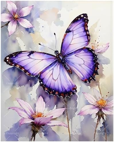 Butterfly Paint by Numbers Kit for Adults - DIY Monarch Butterflies and Purple Flowers Painting on Canvas, Acrylic Paint Set, Suitable for Beginners, Art for Home Decoration or Gifts(16X20IN Framed) by Unknown