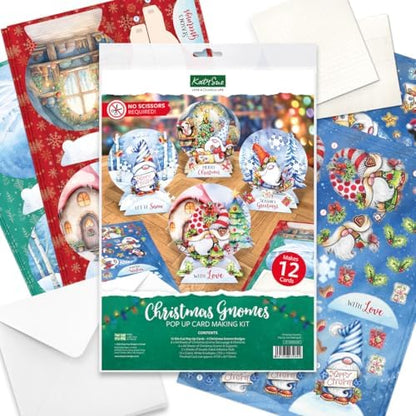 Katy Sue Christmas Gnomes Die Cut Pop Up Card Making Kit for Adults. Makes 12 Cards & Contains Gnome Die Cut Decoupage Paper Sheets, Supports, Envelopes, & Foam Pads For Christmas Card Making Supplies - Image 2