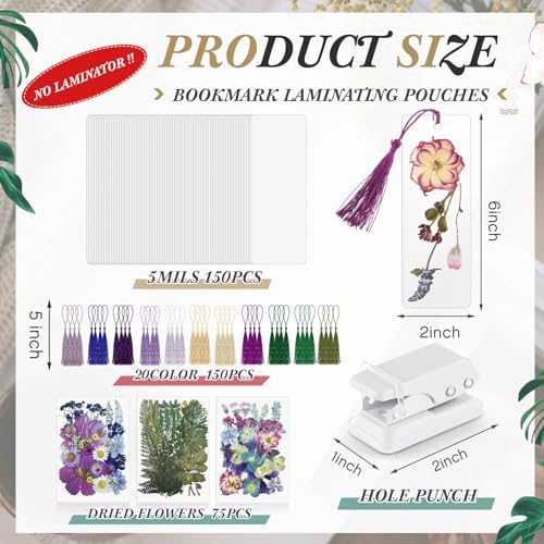 Fuyoooo 376 Pcs Pressed Flower Bookmark Kit,Purple,2 x 6 Inch - Image 2