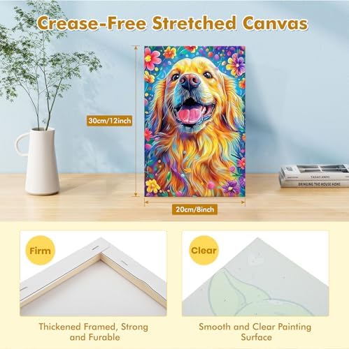Bowetile Framed Paint by Numbers Dog for Adults Beginners, Adults' Paint-by-Number Dog Kits, Easy Adult Paint by Number Kits on Canvas, Acrylic Animals Number Painting for Home Decor, 8x12in - Image 3