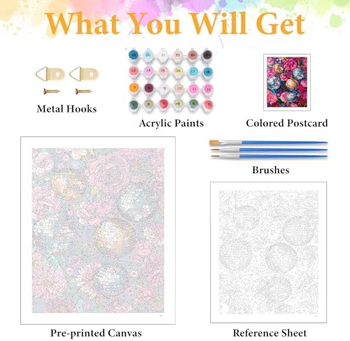 Paint by Numbers Kit for Adults, Disco Ball & Flower Design, 16x20 Inch - Image 5