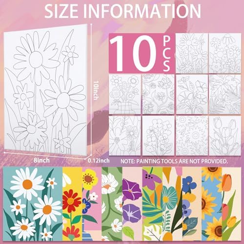 Nuberlic Pre Drawn Canvas for Painting for Kids Boys Girls Floral 10 Packs - Image 3