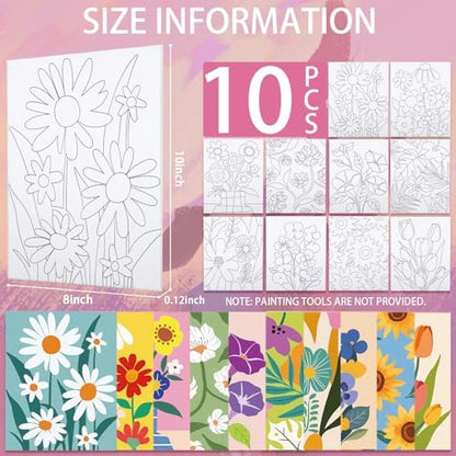 Nuberlic Pre Drawn Canvas for Painting for Kids Boys Girls Floral 10 Packs - Image 3