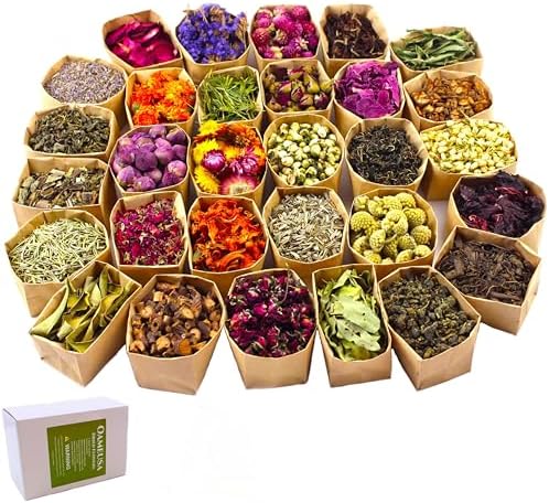 30Bags Natural Dried Flowers, DIY Soap,Bath Bomb,Candle,Aromatherapy Oil,Cake,Resin Jewelry Making,Bath,Nail -Lavender,Don't Forget Me,Rose,Jasmine by Oameusa
