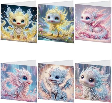 TDFERAN Diamond Painting DIY Beautiful Greetings Cards Set of 6 with Envelopes Paint by Numbers Kit for Adults Blank Note Cards Perfect Stationary Set for All Occasions Thinking of You Cards Dragon by TDFERAN