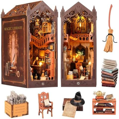 Book Nook Kit Magic Library DIY 3D Puzzle Wooden Dollhouse with LED Lights by Lycidae