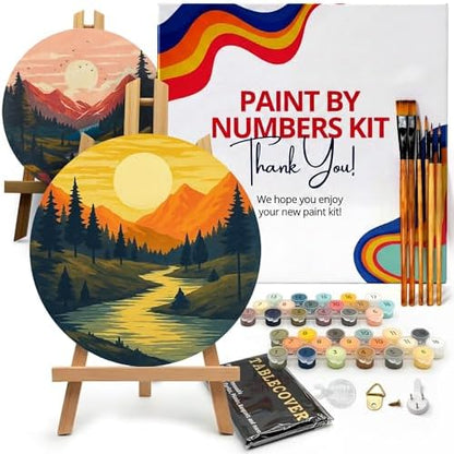 KularStock Couples Paint by Numbers Kit for Adults, Date Night Painting Kit, 2 Pack Framed Round Canvases with Easels, DIY Paint Kit for Two Adults, Beginner Acrylic Painting Set by KULARSTOCK