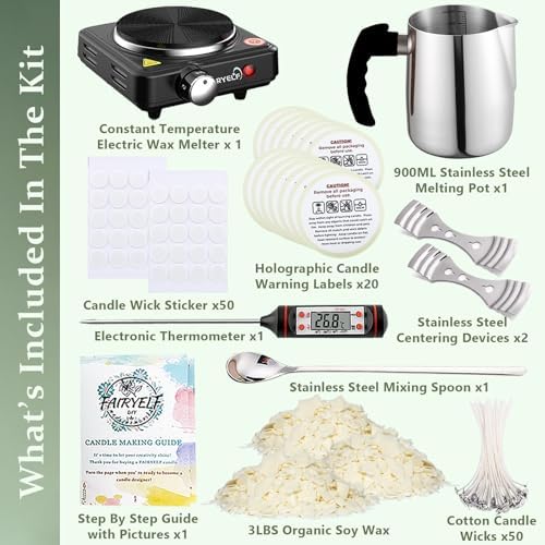 FAIRYELF 3lbs Soy Wax Candle Making Kit for Adults, DIY Craft Supplies Set - Image 2