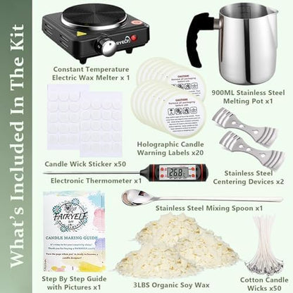 FAIRYELF 3lbs Soy Wax Candle Making Kit for Adults, DIY Craft Supplies Set - Image 2