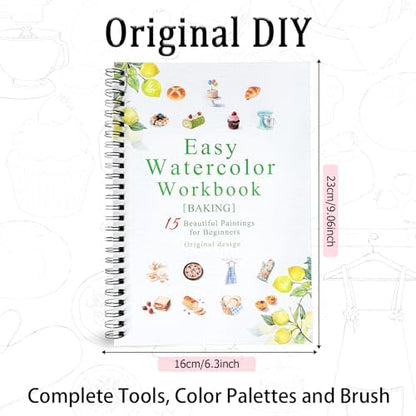 Watercolor Workbooks Baking, 15 Beautiful Paintings for Water Color Book Adult, Watercolor Coloring Book for Beginners, Watercolor Workbook for Adults Teens (Without Palette, Baking) - Image 3