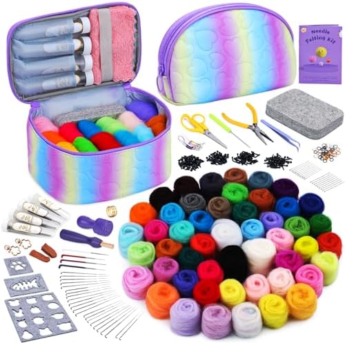 Mayboos Needle Felting Kit, 50 Colors Wool Roving Set with 2 Storage Bags by Mayboos