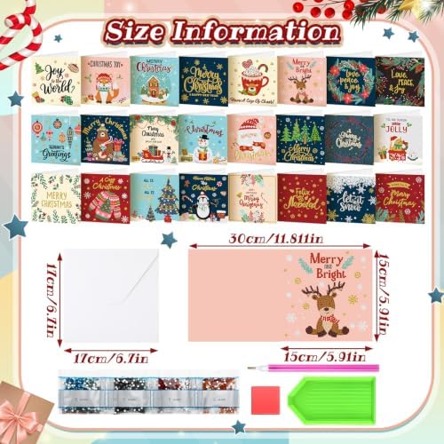 Saillong 24 Pack Christmas Diamond Painting Greeting Cards with Envelopes - Image 4
