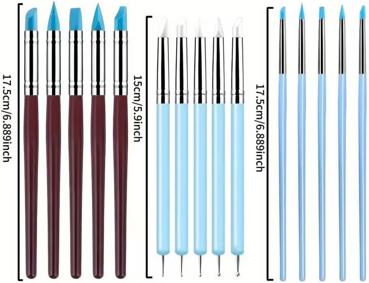 15 PCS Blue Clay Sculpting Tools Set, Professional Silicone Brushes & Dotting Tools Kit for Polymer Clay, Air Dry Clay, Pottery, Modeling & Crafting for Adult - Image 5