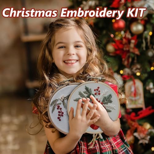 RUIQLXHANG Christmas Embroidery Kit, Christmas Gnomes Embroidery Kits for Beginners with Pattern, Cotton Threads, Needles, Instruction, 20cm Hoop, Gift for Mom, Grandma (Scepter Candy) - Image 5