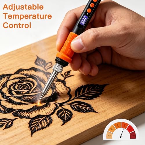 K KERNOWO Wood Burning Tool Kit for Adults & Teens | 17-Piece, Adjustable Temperature Pyrography Pen Set, 14 Premium Tips, Insulated Rubber Grip, For DIY Crafts Gift - Image 2