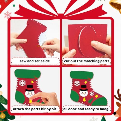 6 Sets Christmas Felt Ornament Sewing Kit, Christmas Ornaments Supplies Santa Elk Snowman Felt Sewing Socking Kit DIY Activity Perfect for Xmas Arts - Image 4