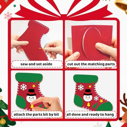 6 Sets Christmas Felt Ornament Sewing Kit, Christmas Ornaments Supplies Santa Elk Snowman Felt Sewing Socking Kit DIY Activity Perfect for Xmas Arts - Image 4