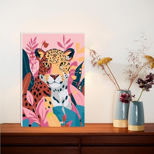 Lxmsja Cute Leopard Paint by Numbers Kit for Adults, Jungle Leaves Acrylic Paint by Numbers for Adults Beginner, DIY Craft Supplies Oil Painting Kits for Home Wall Decor 8x12 inch (Framed) - Image 2