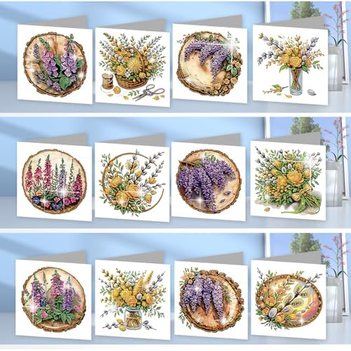 jinglinhh 12pcs Diamond Art Painting Bouquet of Flowers Greeting Cards with Envelopes, DIY Card Making Kits for Adults, Diamond Art Christmas Cards for Birthday Holiday Gifts - Image 4