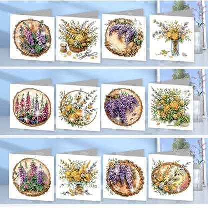 jinglinhh 12pcs Diamond Art Painting Bouquet of Flowers Greeting Cards with Envelopes, DIY Card Making Kits for Adults, Diamond Art Christmas Cards for Birthday Holiday Gifts - Image 4