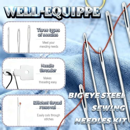 33pcs Big Eye Steel Sewing Kits Christmas White Elephant Gifts for Grandma Adults Teen Girls Beginner Traveler DIY Craft Enthusiasts, Threader and Stainless Steel Sewing Needles, Storage Pouch - Image 4