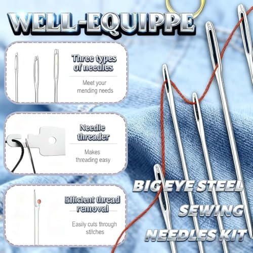 43pcs Big Eye Steel Sewing Kits Christmas White Elephant Gifts for Grandma Adults Teen Girls Beginner Traveler DIY Craft Enthusiasts, Threader and Stainless Steel Sewing Needles, Storage Pouch - Image 4