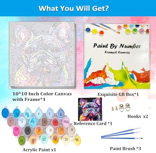 Artunion Framed Paint by Numbers Kit for Adults Beginners & Kids Ages 8-12,French Bulldog Paint by Number with Frame,Easy Dog Paint by Numbers Kit on Canvas 10 * 10 Inch Without Easel - Image 4