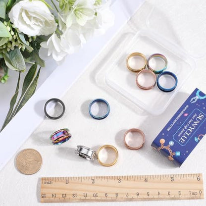SUNNYCLUE 1 Box 12Pcs Stainless Steel Ring Blanks US Size 7 Grooved Finger Rings Blue Black Golden Ring Core Blank Ring Cores Round Groove Empty Inlay Ring Blanks for Resin Crafts Jewelry Making Kits - Image 3