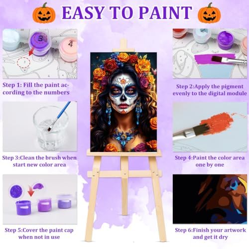 NAIMOER Halloween Paint by Numbers Kits for Adults Beginner with Wooden Framed, Women Flowers Color by Numbers on Canvas Painting Kits for Adults, Easy Paint DIY Acrylic for Home Wall Decor 8X12 Inch - Image 6
