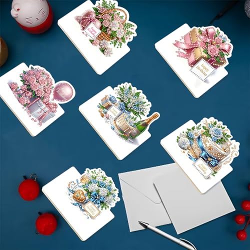 6 Packs Birthday DIY Diamond Art Greeting Cards with Envelopes Special Shaped 3D Fold Rhinestone Painting Card Handmade Gem Dots Art Kit for Beginner Adult Birthday Holiday Blessing Gift - Image 3